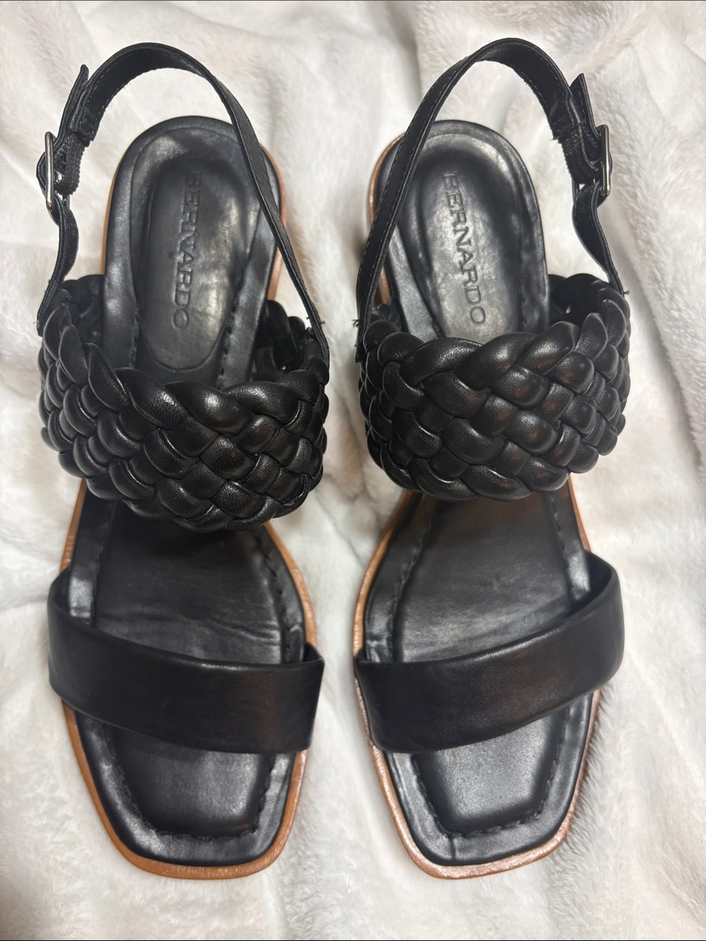 Bernardo Black Braided Leather Slingback Heels